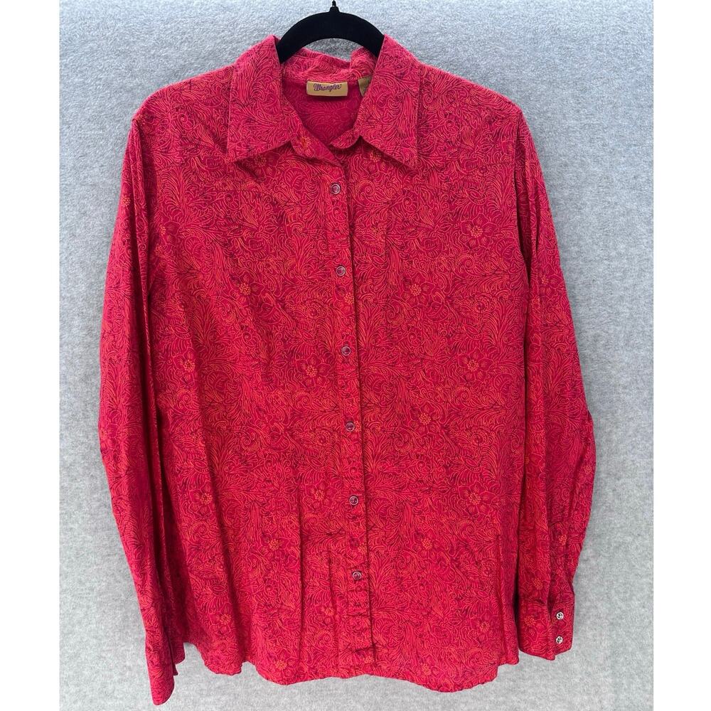 Wrangler Women's L VTG Inspired Red Floral Snap Closure Collared Shirt Western